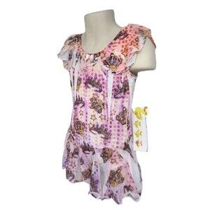 Y2K Duck Crossing VTG Velvet Leotard Dance Dress Glitter Crowns Airbrush Size CS